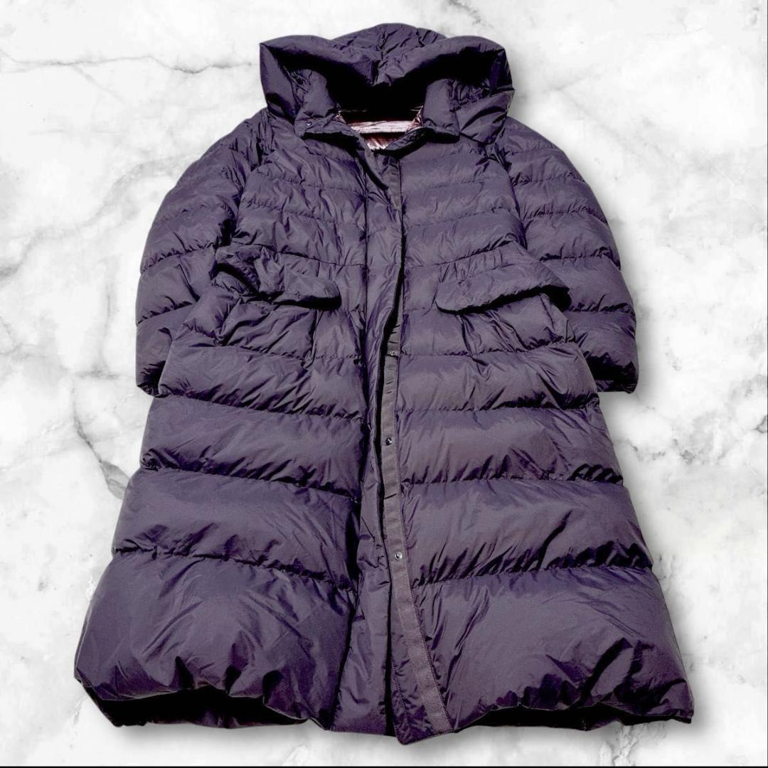 【美品】ユニクロ +J 　ウルトラライトダウン　フーデットコート パープル L