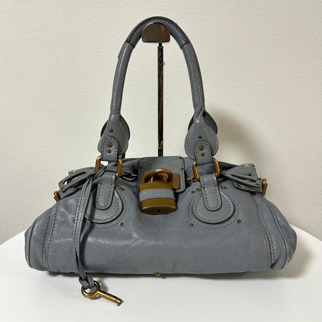 Chloe クロエ パディントン 2wayハンドバッグ 南京錠 ブルーグレー
