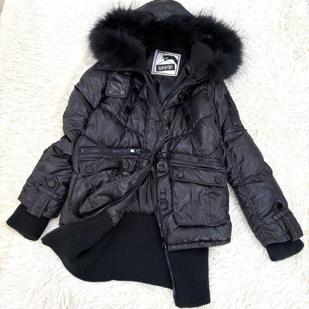 スパイラルガールダウンジャケット 黒 リアルファー 平成ギャル y2k
