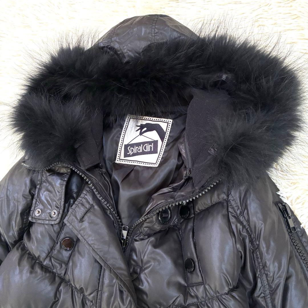 スパイラルガールダウンジャケット 黒 リアルファー 平成ギャル y2k