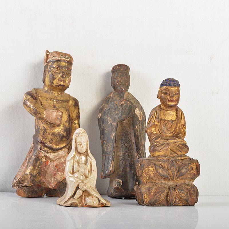 仏教美術　木彫など　懐中仏　仏像　人物像　4点まとめて　M　R7450