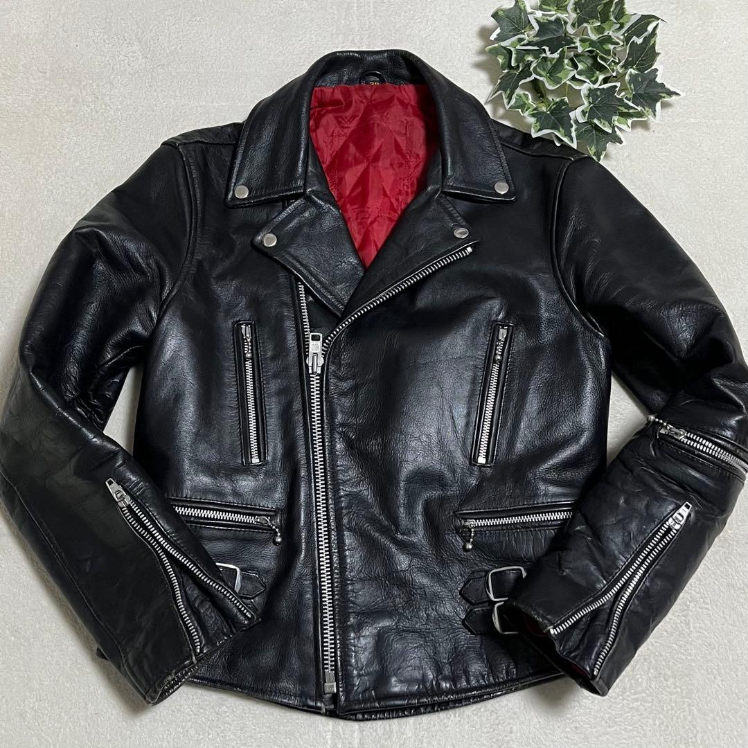 ダブルライダース　レザー　ブラック　短丈　ウエストアジャスター付き Mサイズ