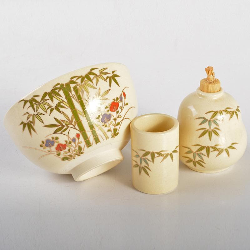 溜柿合ヘギ目 七宝蒔絵 茶箱 京焼 加藤昌山造 茶碗 棗など 八点 VR6757