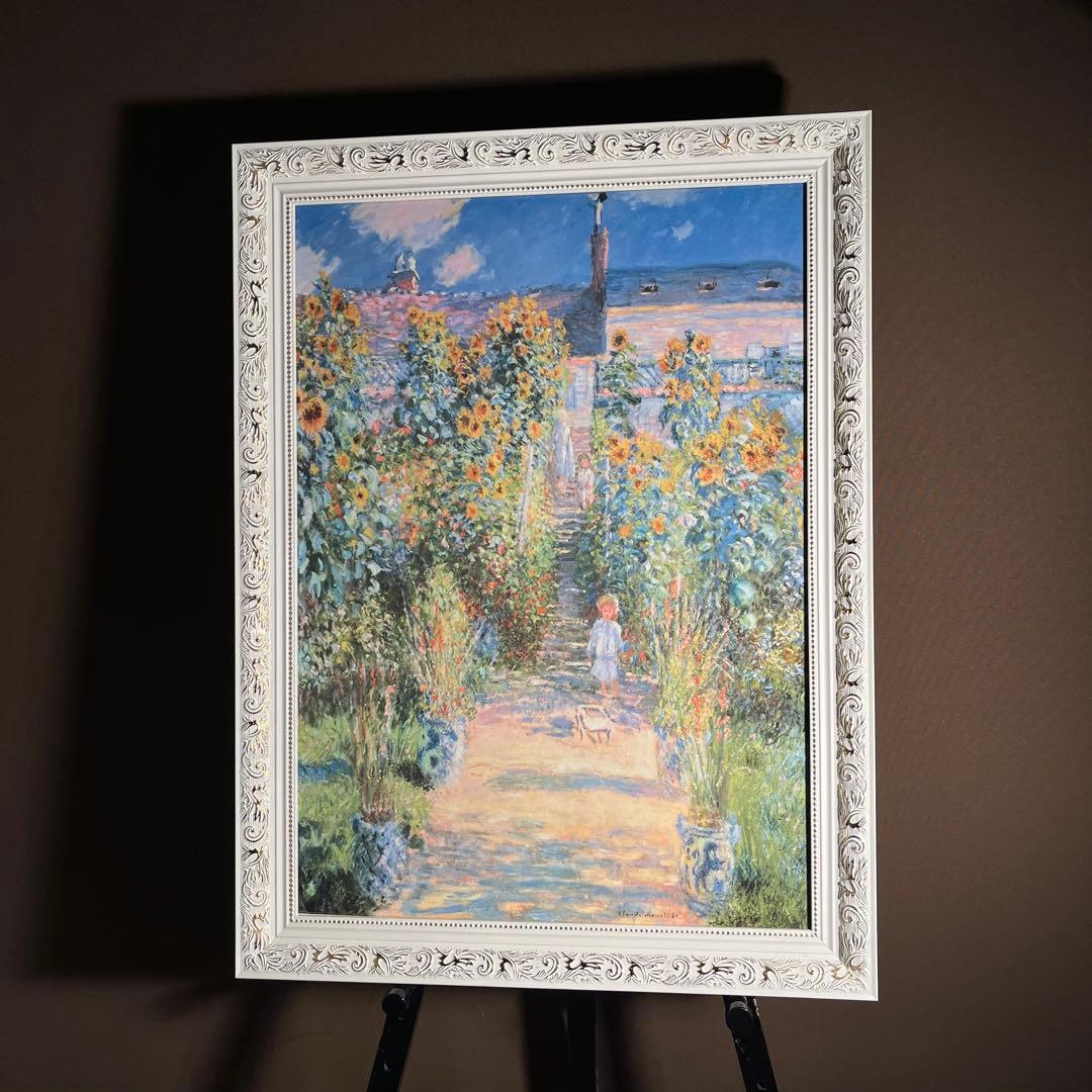 キャンバスプリントアート クロード・モネ ヴェトゥイユの画家の庭 額付 絵画