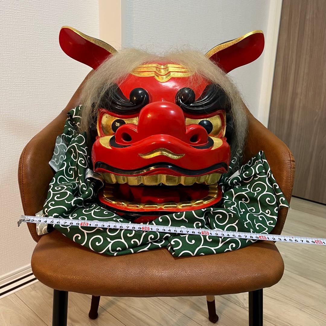 獅子舞 獅子頭 石岡 木彫 置物 古美術 神楽 木製 木彫 - メルカリ