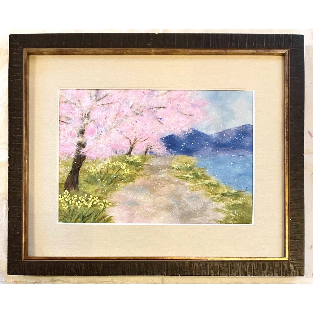 和紙ちぎり絵『長閑な桜と菜の花』サムホールサイズ原画 - メルカリ