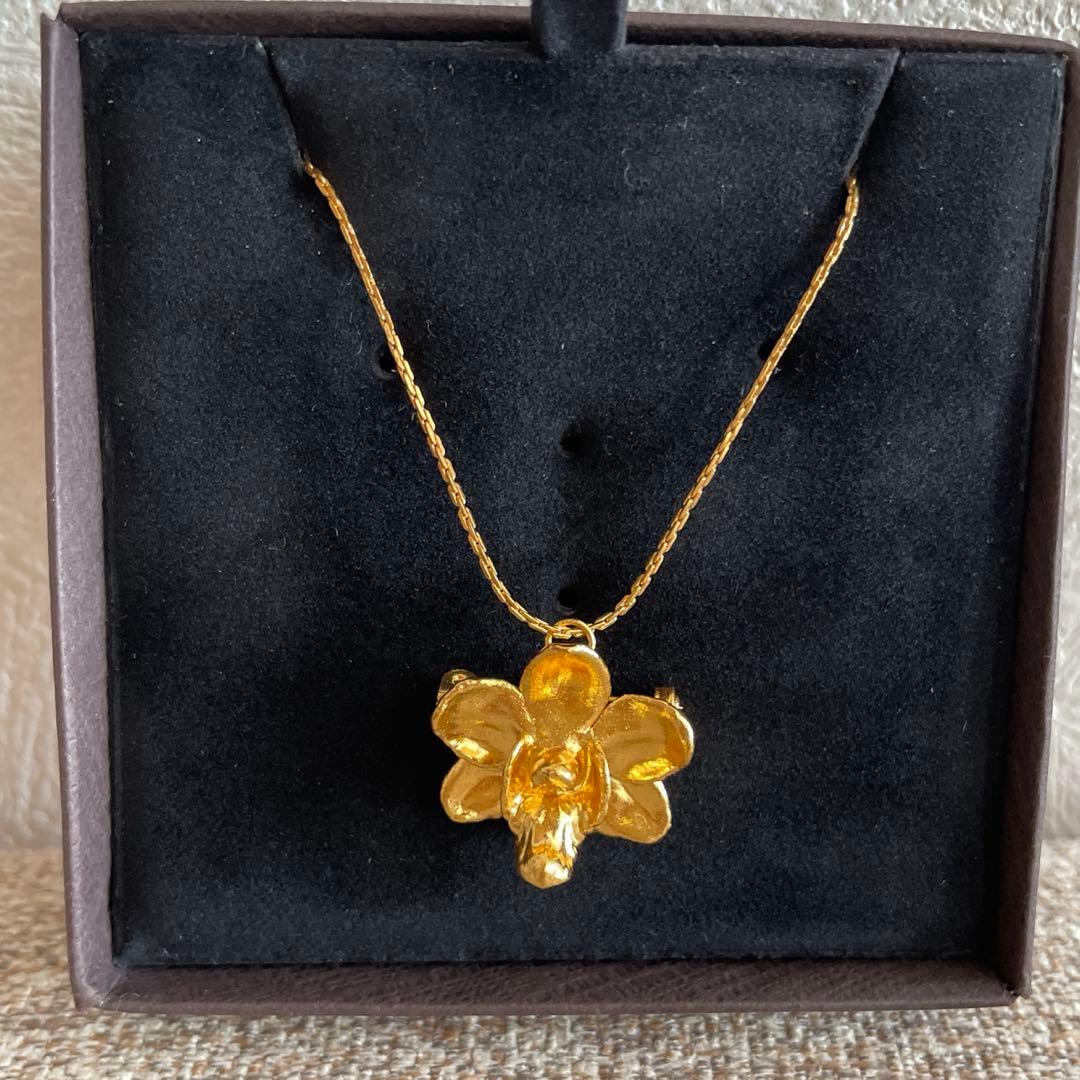 RISISライシスシンガポール 蘭の花 ネックレス&ブローチ 2WAY金メッキ