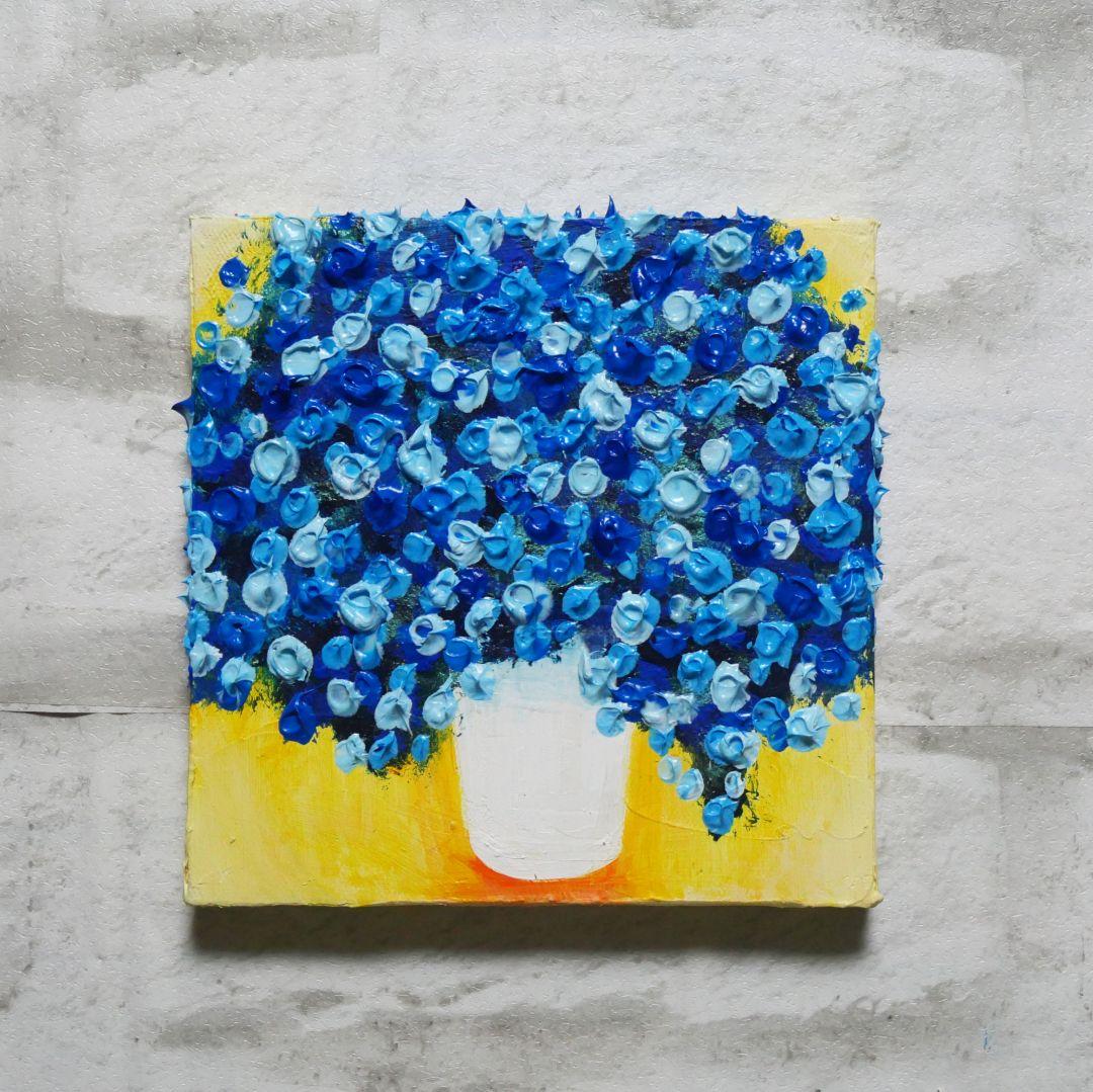 油絵 油彩 油彩画 絵画 アートパネル【青いかすみ草】 - メルカリ