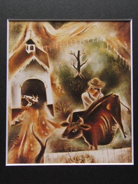 国吉康雄、【牛のいる風景】、新品高級額 額装付、年代物・希少画集画