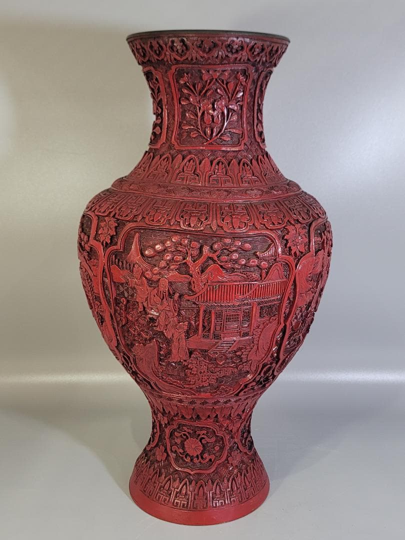 DT401 赤い 彫刻 花瓶 高さ47ｃｍ DT401