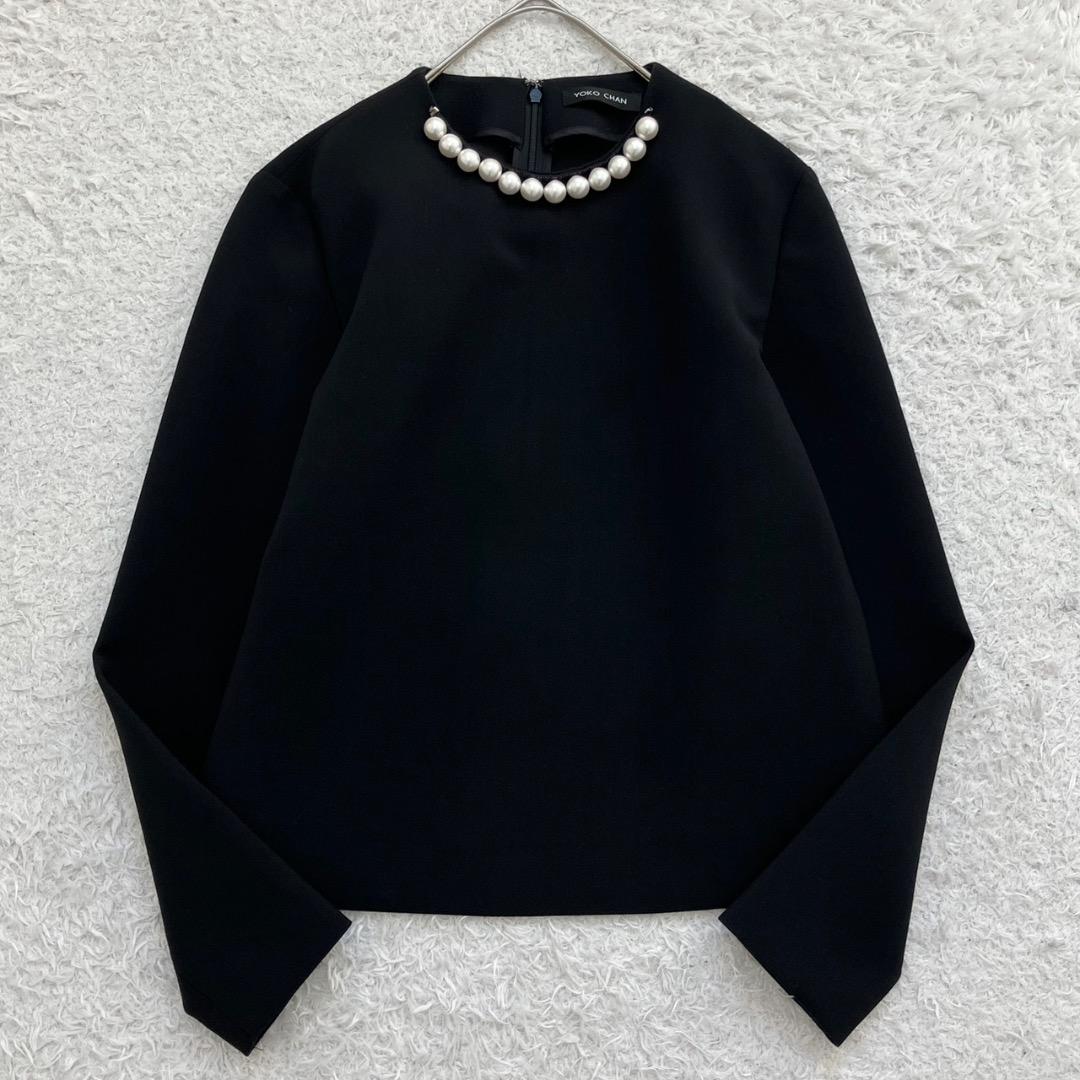 極美品✨ヨーコチャン パール ブラウス プルオーバー 伸縮性 ブラック 黒 36