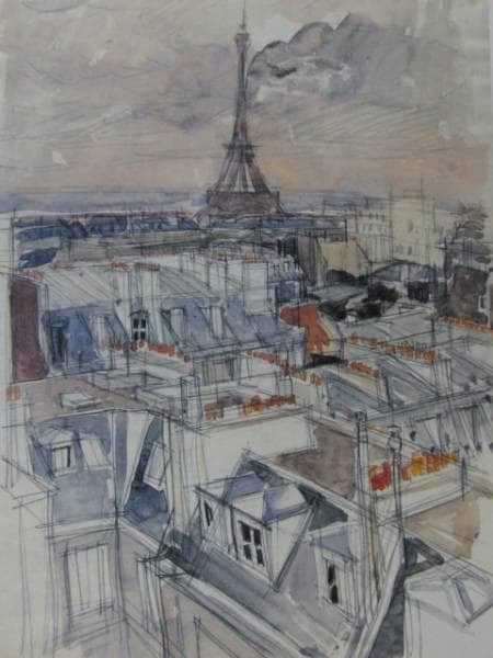 小磯良平、【エッフェル塔遠望】、希少な大判額装用画集より、美品