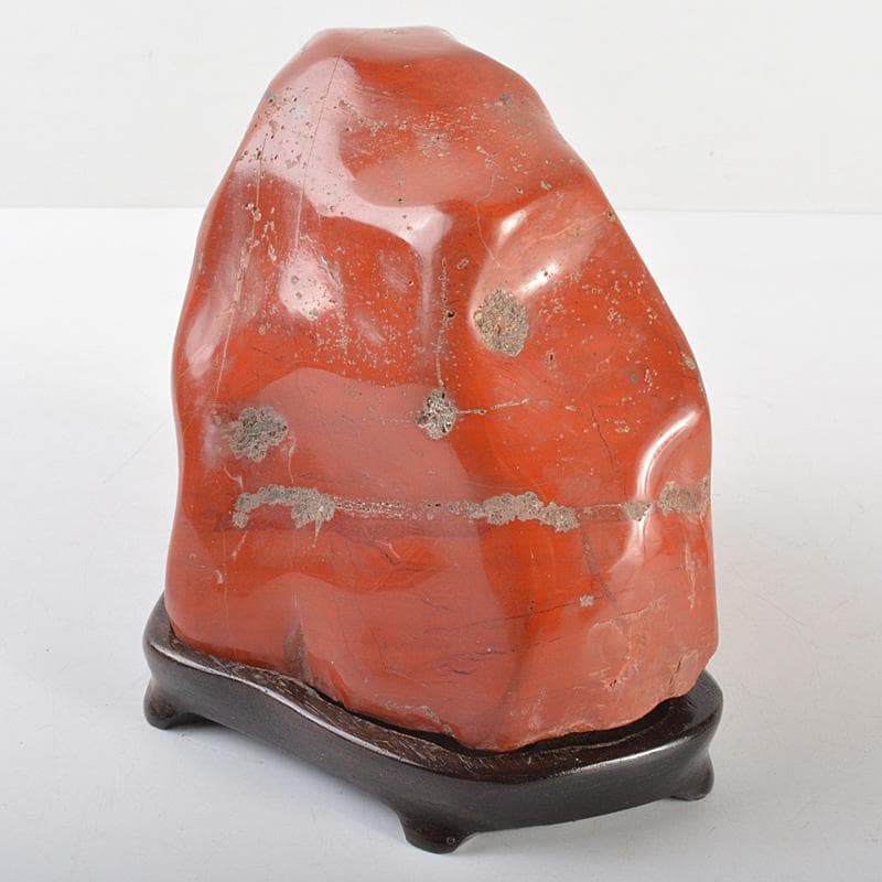 天然石 鑑賞石 佐渡赤玉石 赤石 置物 重さ約2.5㎏ 唐木台付 C R6924