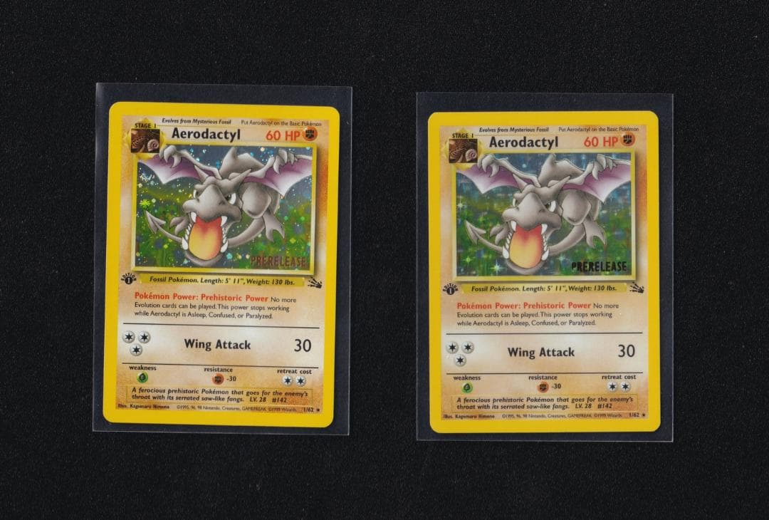 英版プテラ 1st ED.プレリリース版 ホロパターン/スタンプ色違い2枚セット