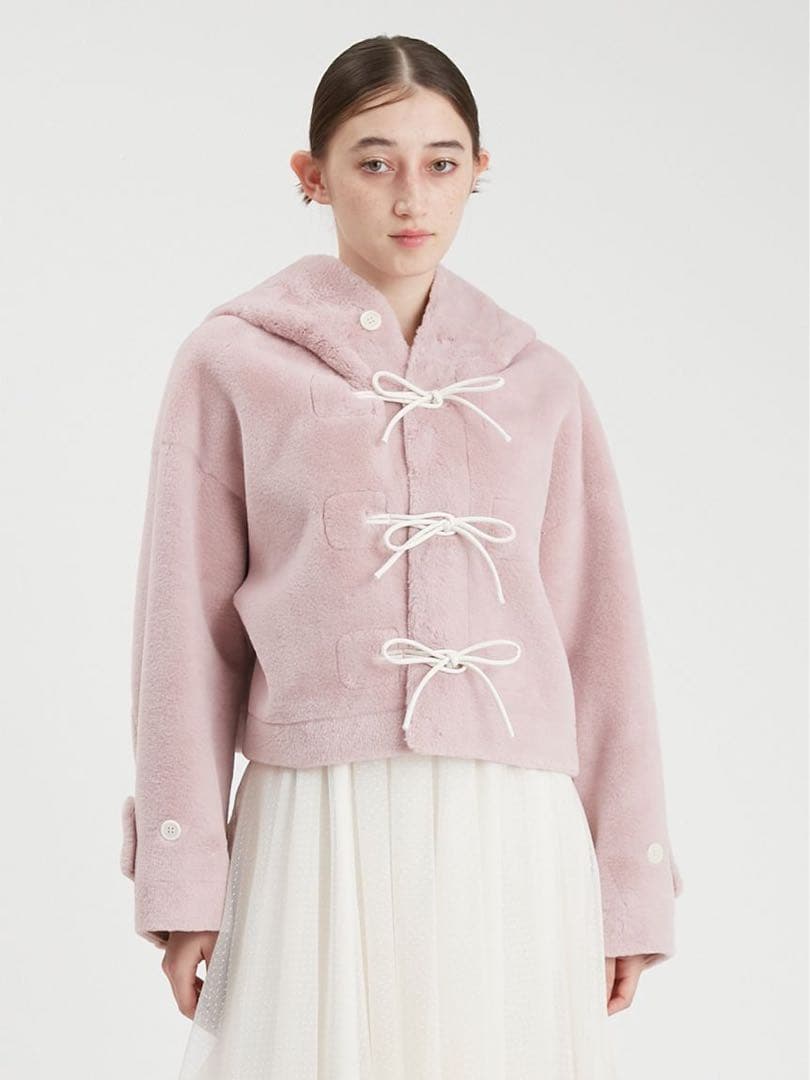FURFUR リボンショートダッフルコート　ピンク