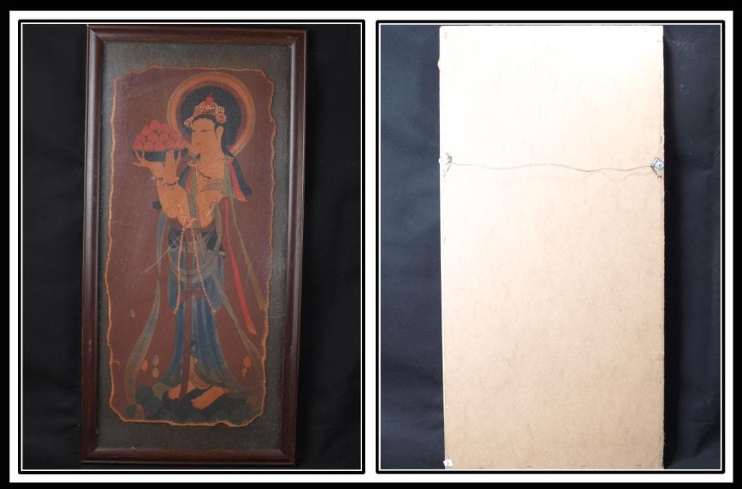 中国唐時代　敦煌莫高窟壁画 彩絵　人物像 発掘品 AK1724A10-4