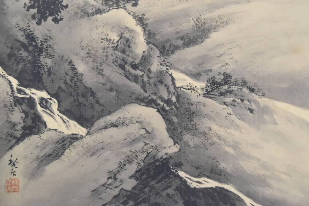 中林甃居/喜多暉月の門人/大阪の人/山村渓水図/掛軸/名家伝来/AA-927