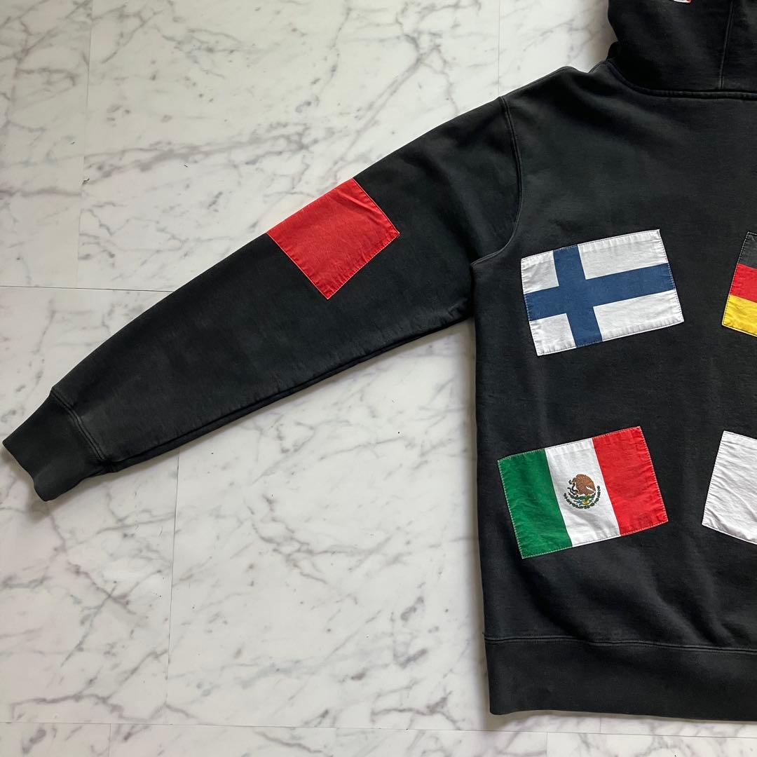 美品】Supreme パーカー 国旗プリント ブラック 黒 Mサイズ カナダ製