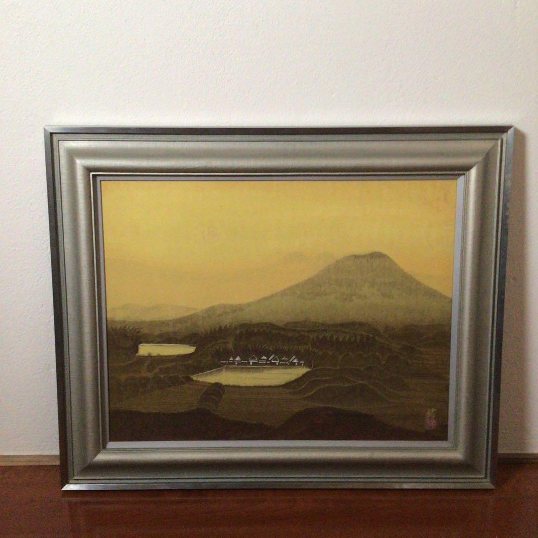 No2763 額装　井上稔「大和朝暉」　肉筆　共シール　共箱　日展会員　送料無料