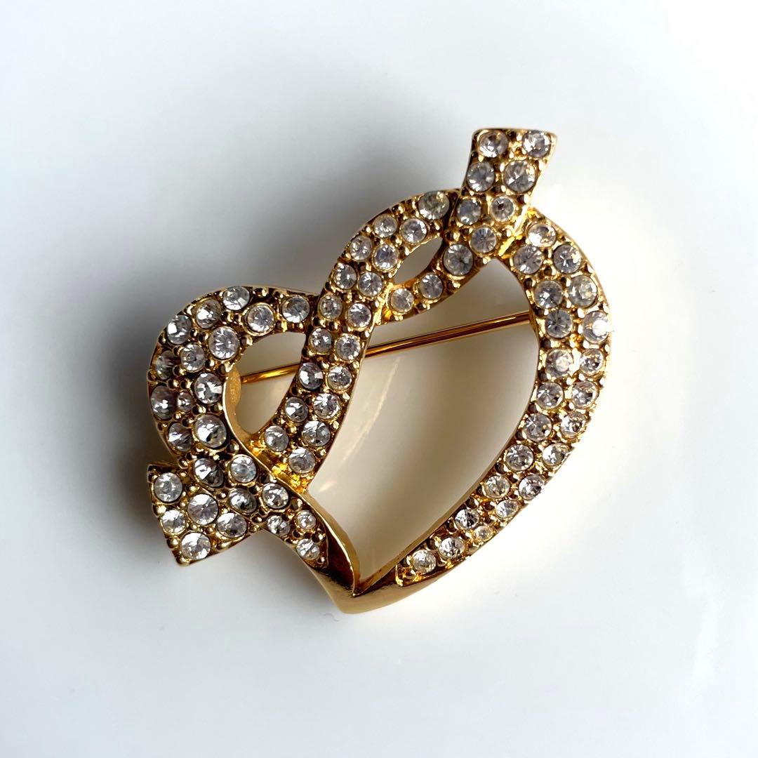 SWAROVSKI スワロフスキー ゴールド ハート ブローチ - メルカリ