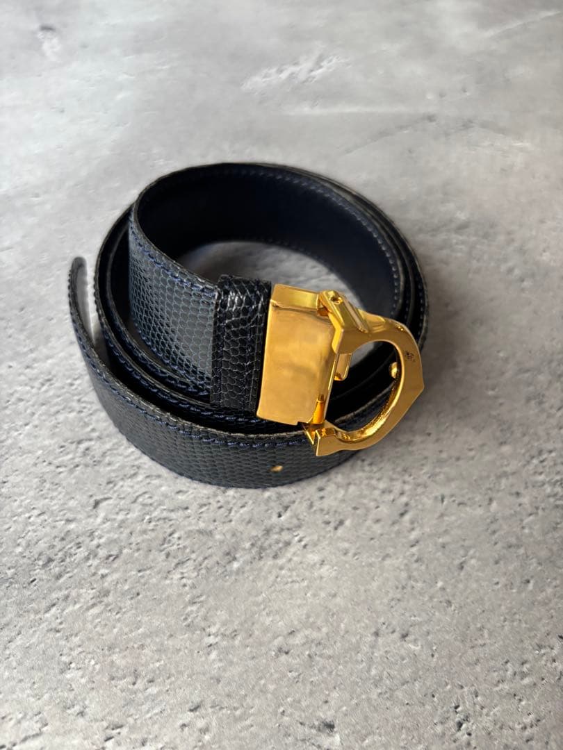 カルティエ Cartier　ゴールドバックル　ネイビー レザーベルト