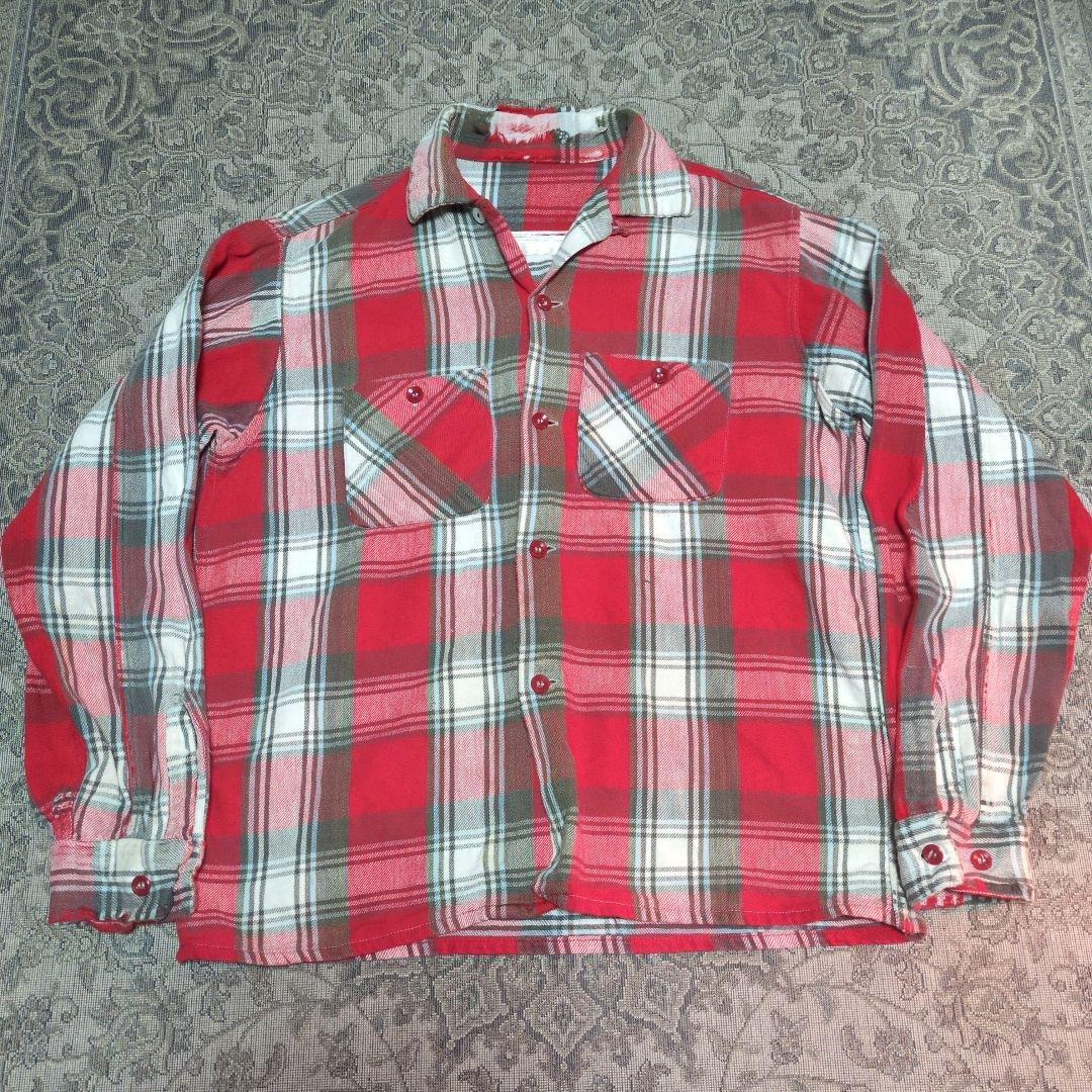 50s ネルシャツ 開襟 ボックス ボロ リペア 高配色 襤褸 ヴィンテージ