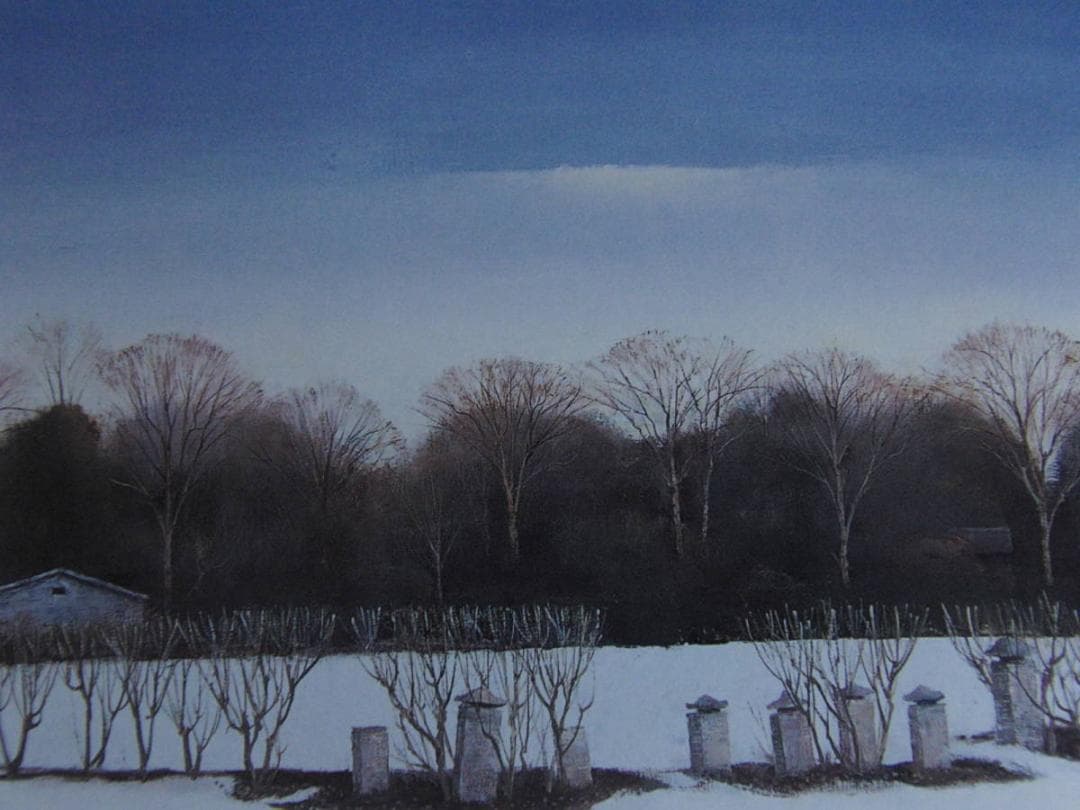 悳俊彦、【武蔵野の冬（三富新田）】、希少な額装用画集より、新品額装付、状態良好