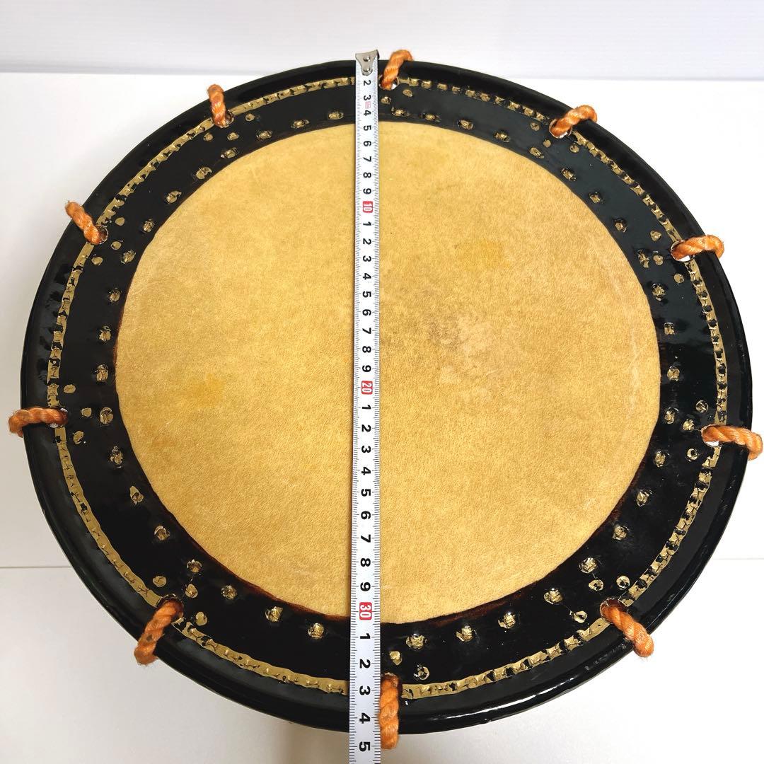 【美品・締め太鼓】　和太鼓 34.5cm×17cm 打楽器　和楽器　台座　金彩