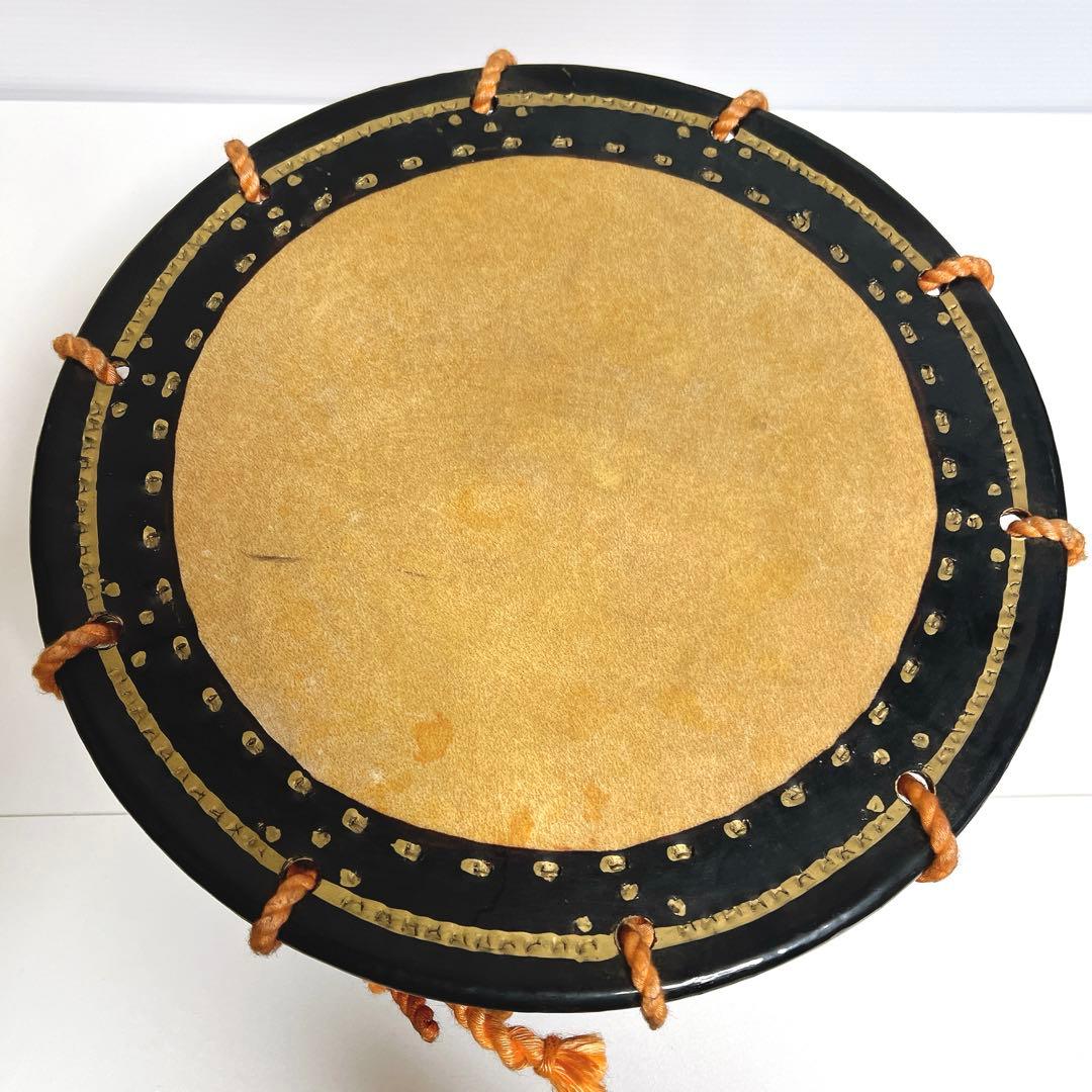 【美品・締め太鼓】　和太鼓 34.5cm×17cm 打楽器　和楽器　台座　金彩
