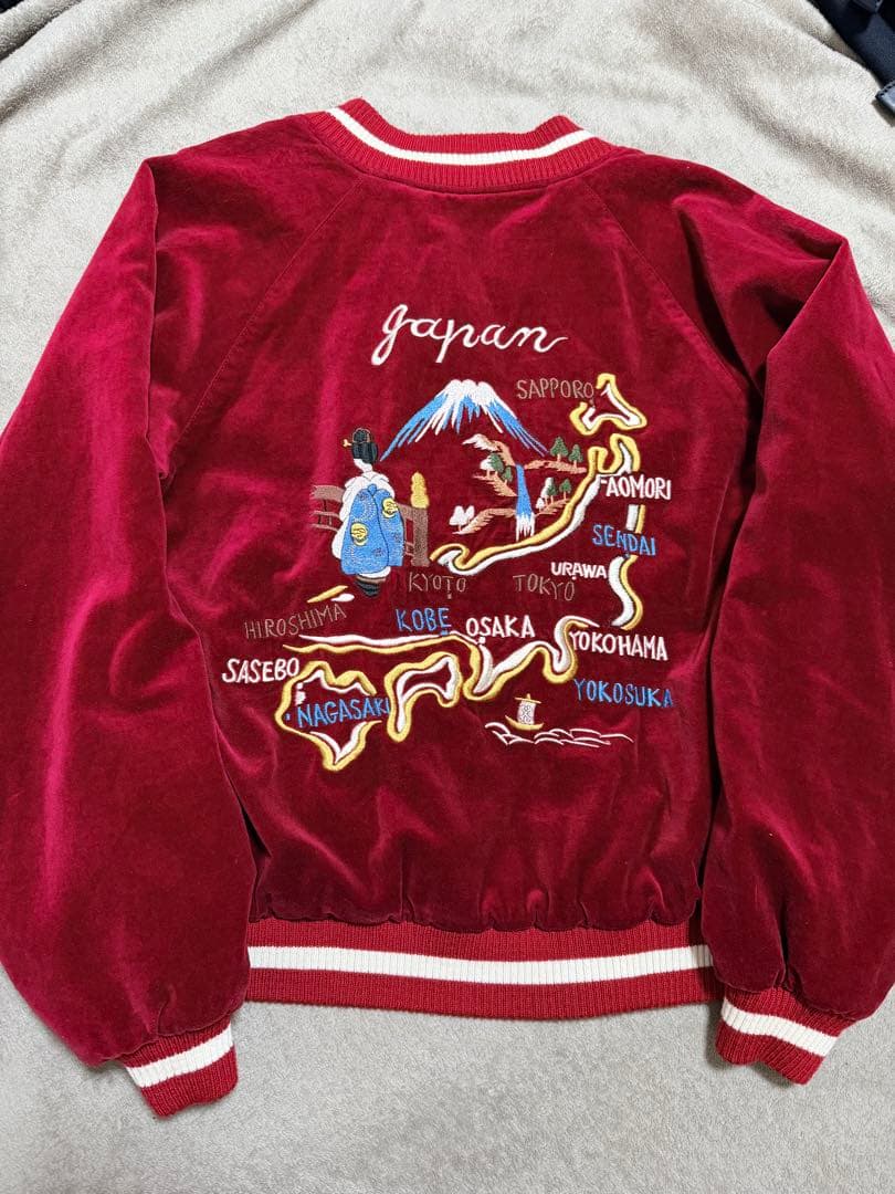 ２面用 JAPAN 90s 別珍 vintage 地図日本 スカジャン レーヨン