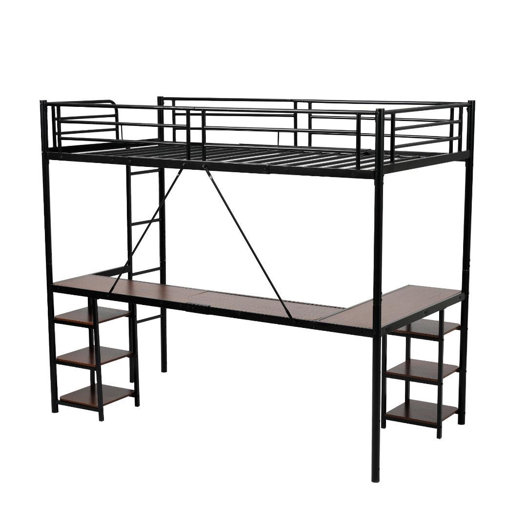 ロフトベッド パイプベッド シングル デスク付き 収納棚 ハシゴ付き 左右入れ替