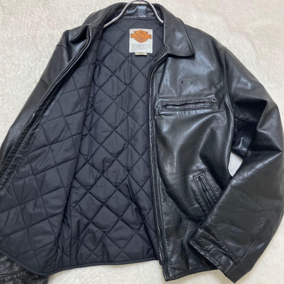 ハーレーダビッドソン 裏地キルティング 本革 レザージャケット ライダース 38 60s 70s Harley-Davidson シングルライダース ジャケット レザー