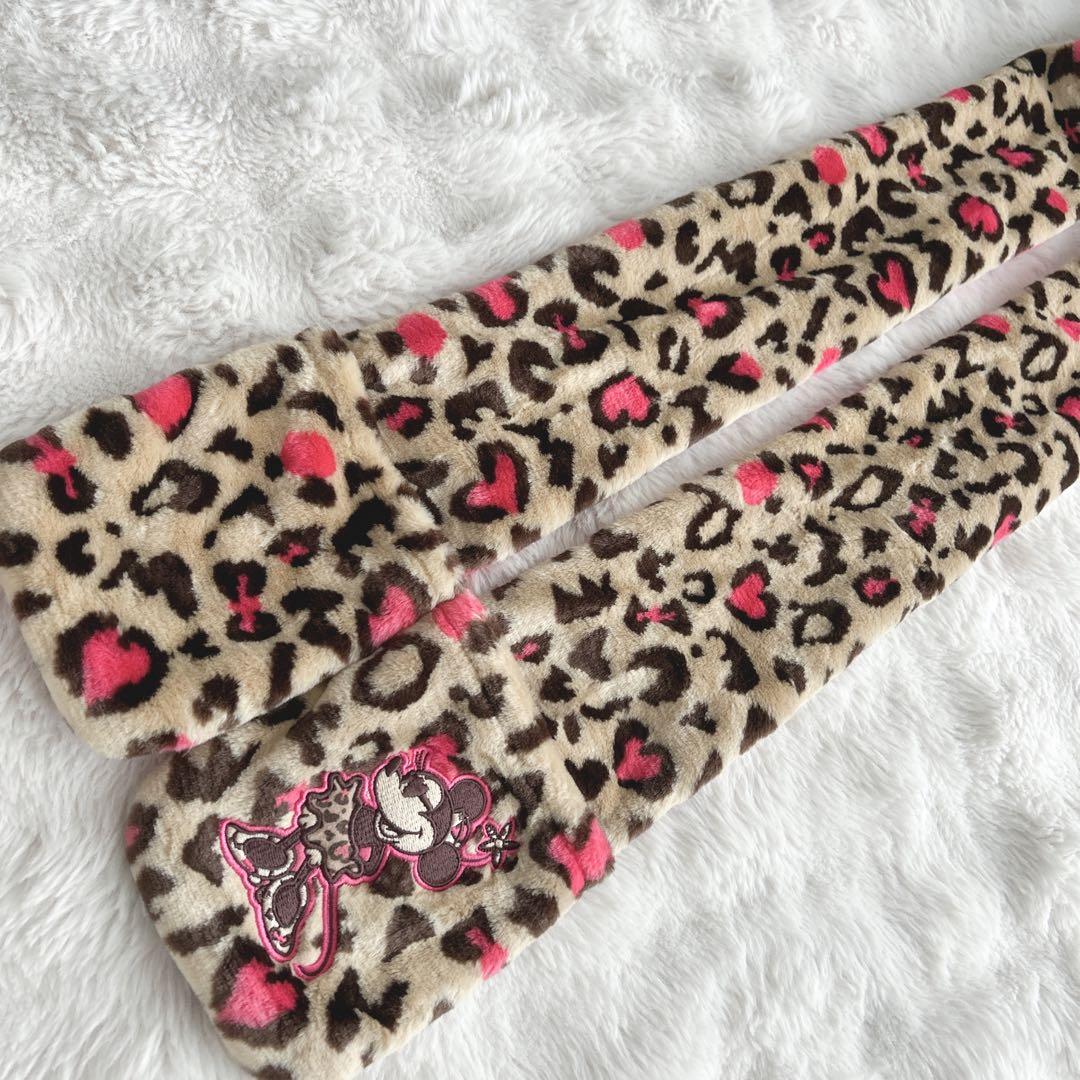 美品✨ディズニー☆ヒョウ柄 ファンキャップ マフラー ミニーちゃん