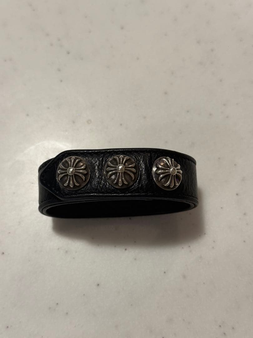 クロムハーツ 3btn 2snp レザーブレスレットブラック