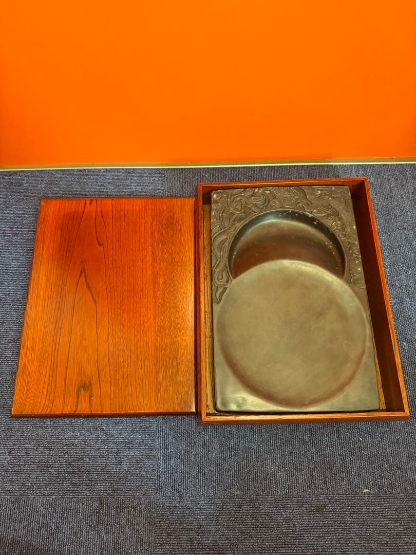 1964 中国骨董　雲龍鳳凰　満月　半月　硯　書道具　時代物