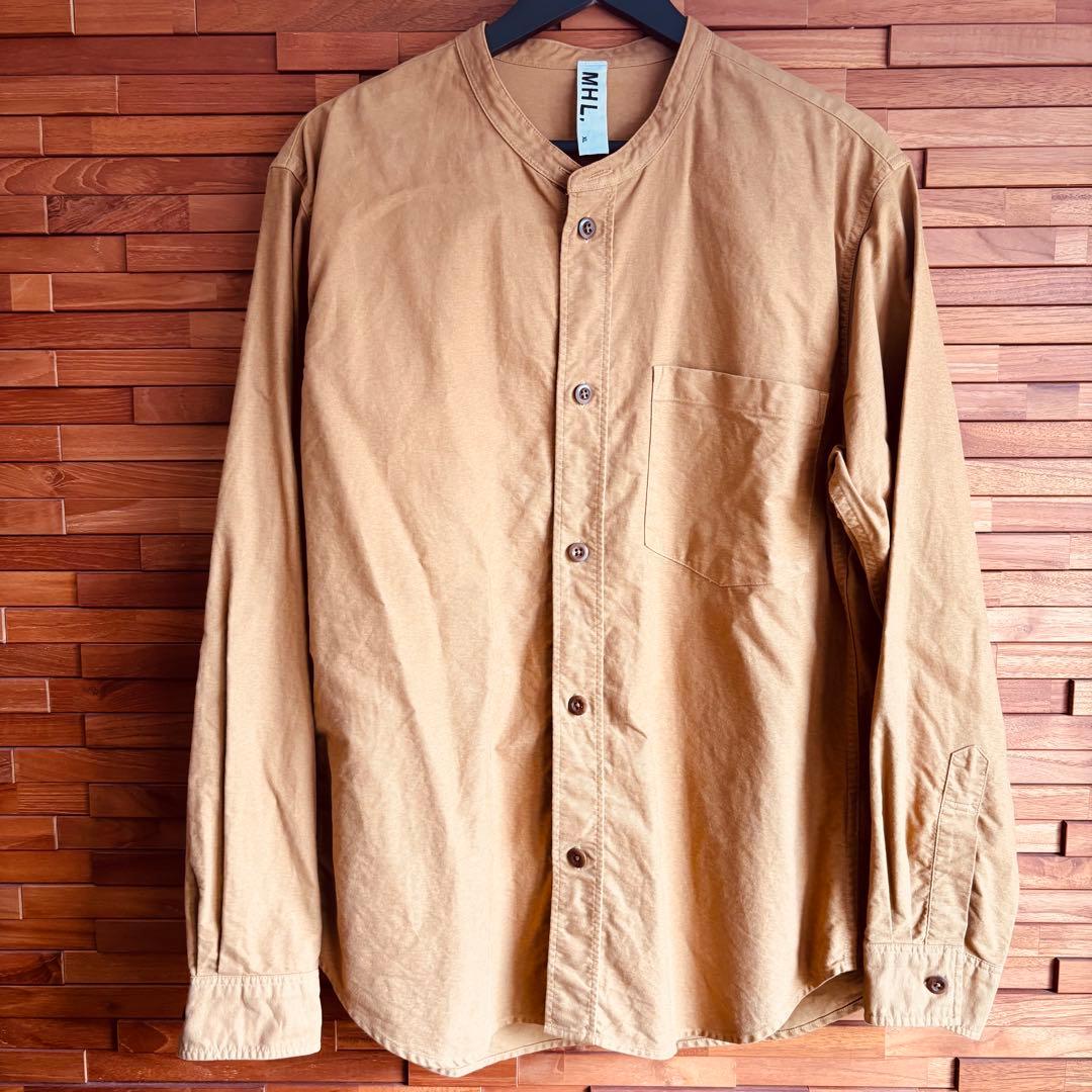 極美品 】MHL. バンドカラー 長袖シャツ キャメル色 コットン100