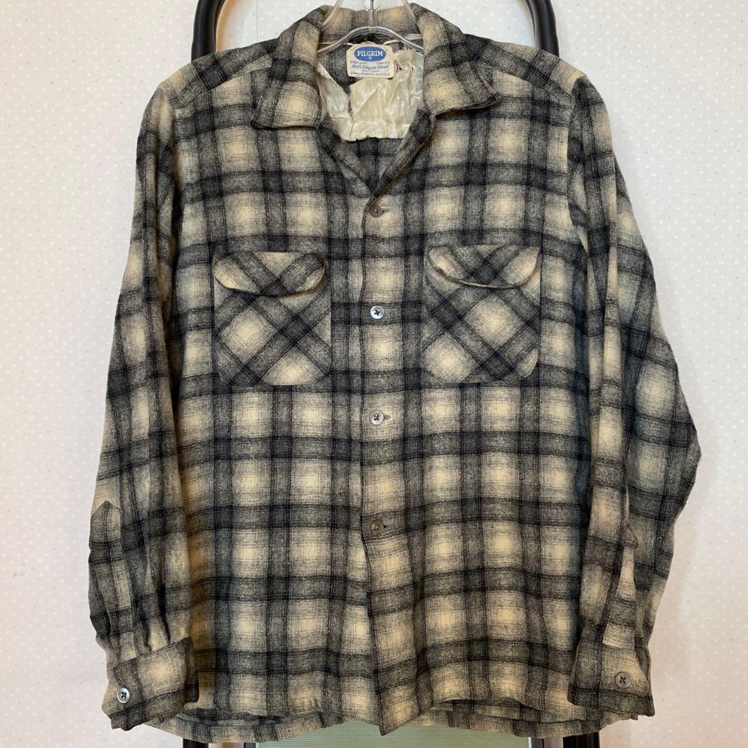 60s PILGRIM ピルグリム オンブレ シャドーチェック オープンカラー