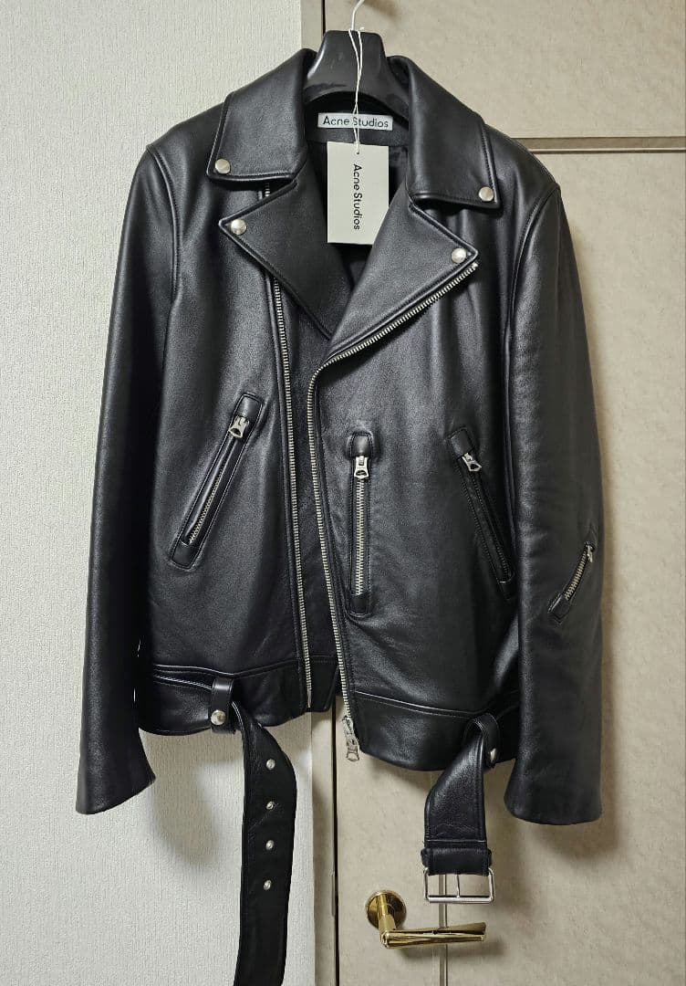 Acne Studios ブラック ダブルライダースジャケット 中古・古着通販】Acne studios (アクネ ストゥディオス) ラムレザー