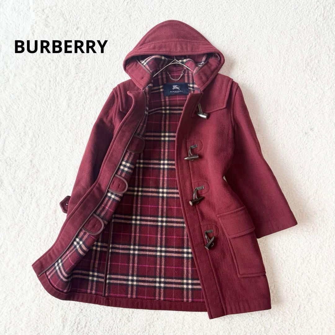 バーバリーロンドン ダッフルコート ノバチェック ウール混 レディース 赤茶系