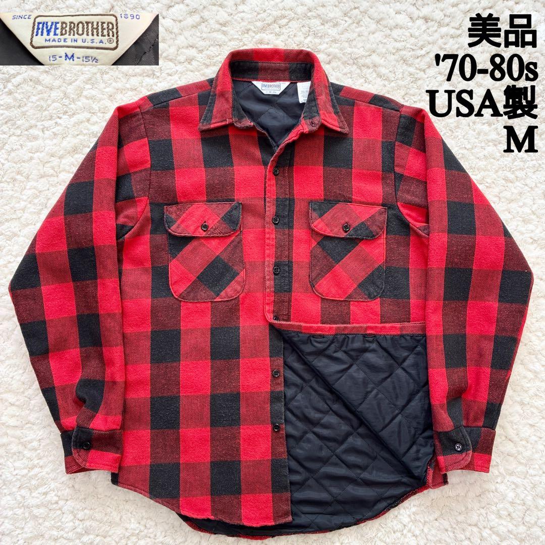 70-80s USA製FIVE BROTHERキルティングネルシャツM 三角タグ