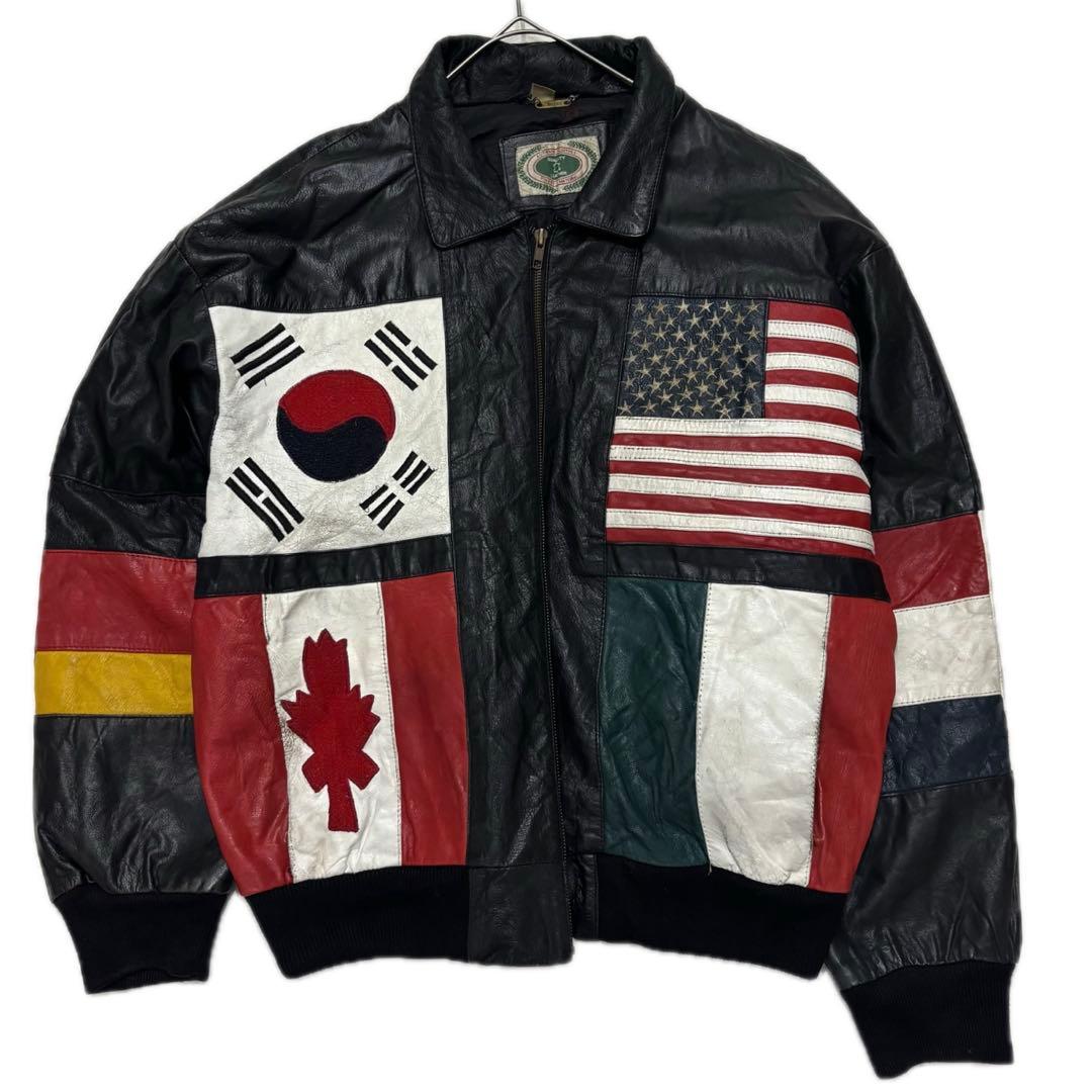 Tory lanez 着 80s 90s インド製 国旗 レザー ジャケット