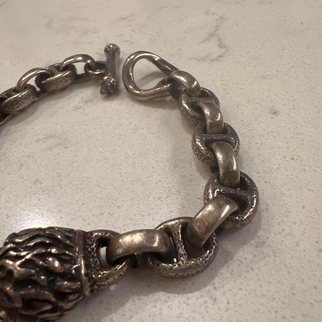 ビルウォールレザー ライオンヘッド シルバーチェーンブレスレット