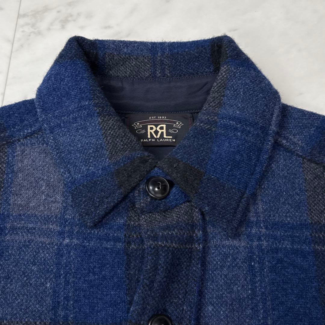 RRL カシミヤ ウール シャツジャケット バッファローチェック 青系 S