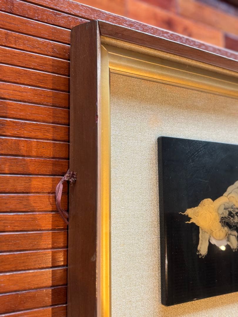 大人気 79cm 金彩 獅子 狛犬 縁起物 開運 福寿 額縁 輪島塗 沈金