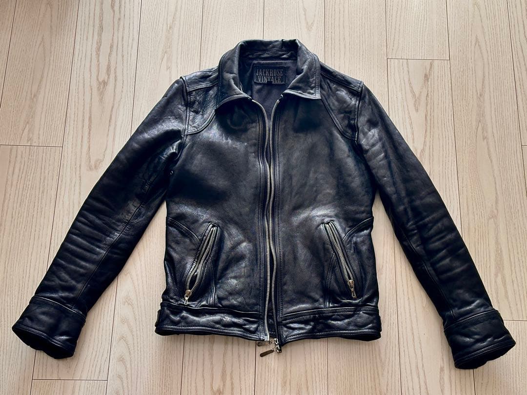 ジャックローズ ヴィンテージ 加工 ライダース ブラック レザー 山羊革 JACKROSE VINTAGE 山羊革 ダブルライダースジャケット サイズ3 ゴート