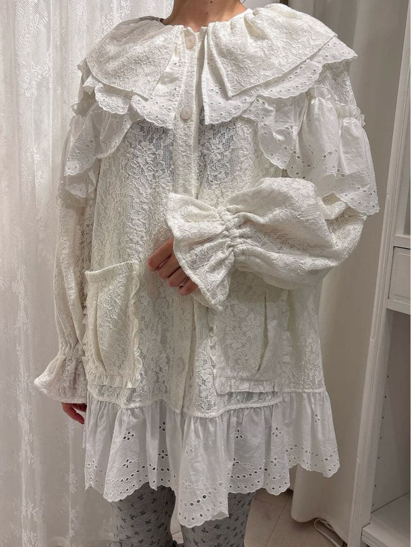 merry jenny フリルフリルレースジャケット オフホワイト