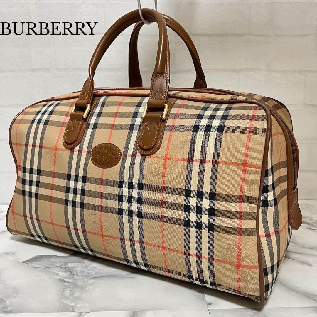 【美品】バーバリー　ボストンバッグ　月桂樹　ノバチェック　シャドーホース