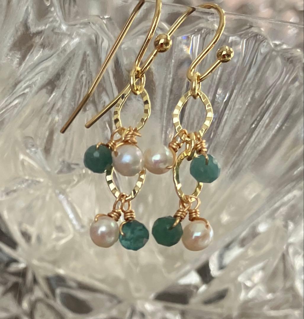 14kgf天然石ピアス トルマリン 淡水パール - メルカリ