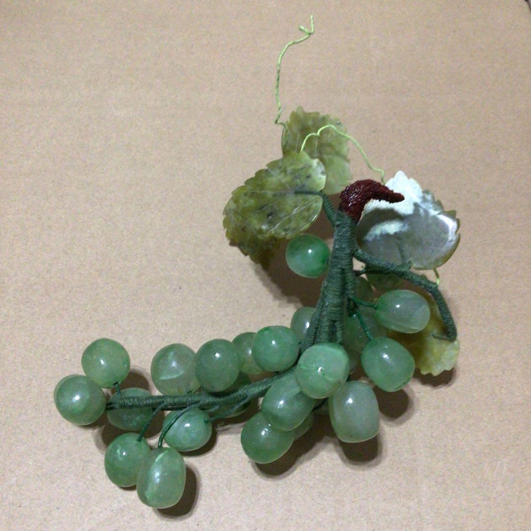 天然石(翡翠？) 葡萄 マスカット 置物　インテリア 縁起物 レトロ 当時物
