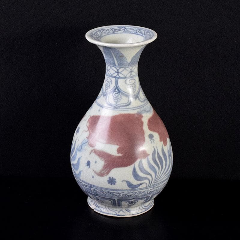 中国　青花釉裏紅　魚藻文　玉壺春瓶　C　7043 青花紅彩魚藻文壺 | 景徳鎮窯 | 収蔵品詳細 | 作品を知る | 東京富士